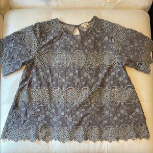 POL Grey Lace Embroidered Blouse - Size L